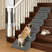 Mashelly 40D Density Foam Dog Ramp for Staircase, with Anti-Slip Bump, Indoor with Self-Sticky Pads to Fix, Pet Ramp Steps Stairs for Small Dogs Cats, 6Pack, Dark Gray