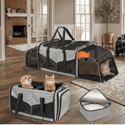 Mashelly Cat Carrying Case, Protable and Breathable Pet Travel Carrier, Double Compartment Cat & Dog Carrier for 2 Cats, Expandable Double Soft Sided Carrier with 2 Litter Boxes