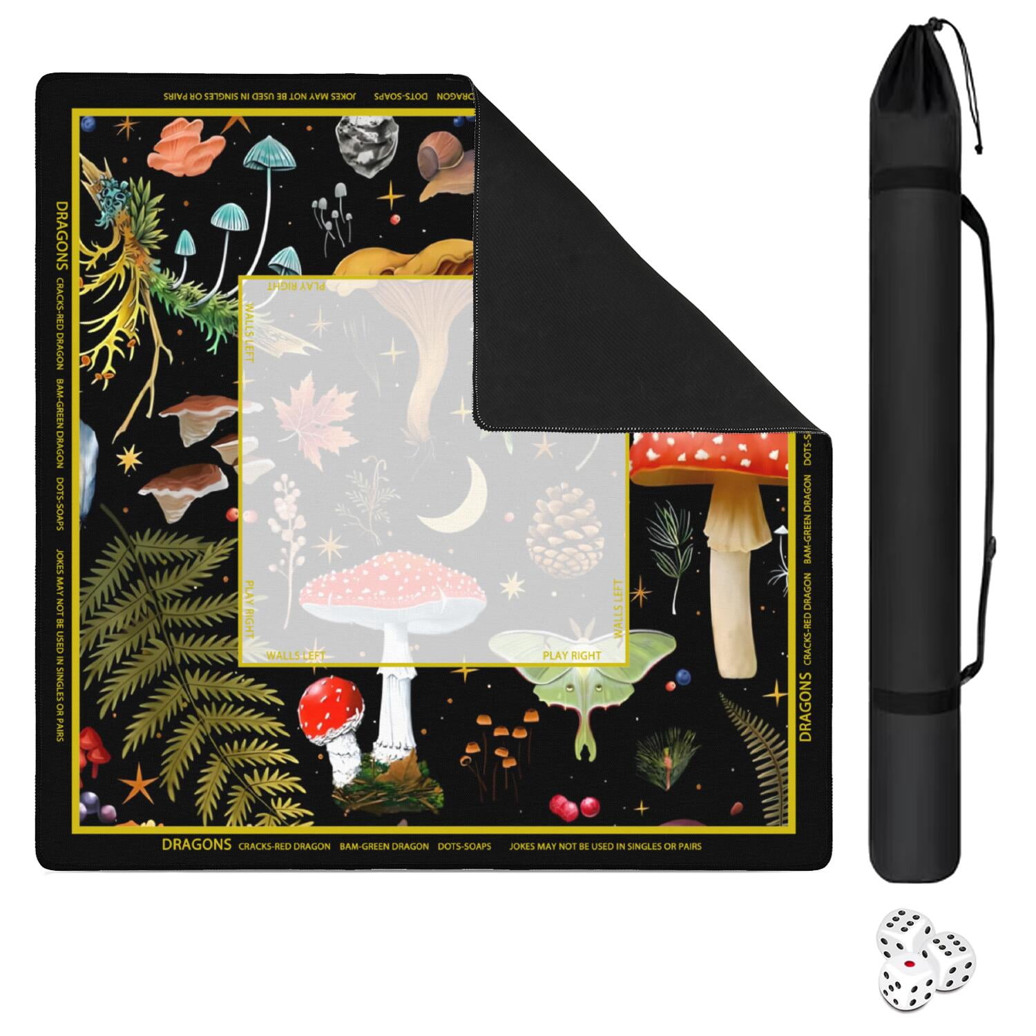 Mashroom Mahjong Mat with Rules, 31.5*31.5in Anti Slip American Mahjong Mat for Table, Noise Reduction, Neoprene Mah jongg Mats with Carrying Bag & 3 Dices, Mahjong Sets Gift, Board Tile Games Mats