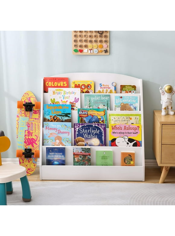 Masiis Kids Bookshelf 5-Tier Kids Bookcase for Rooms White Book Display Shelve Toddler Book Shelves for Classroom, Kids Bedroom, Nursery