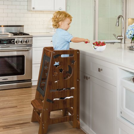 Masiis Kitchen Toddler Tower 3-Level Height Adjustable Kids Step Stools Walnut