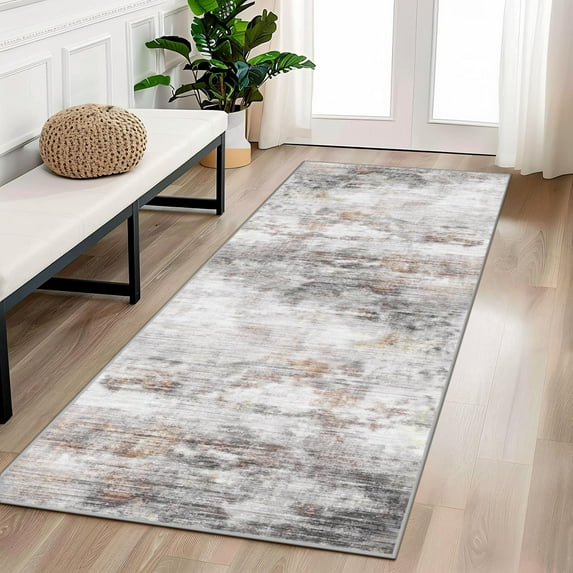 Masiis Runner Rugs 2x6 Machine Washable Bedroom Rugs Vintage Print Area Rug Dining Room Living Room Aesthetic, Non Slip Carpet with Gripper, grey