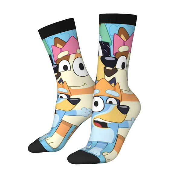 Masiiu Bluey Pattern Adult Crew Socks, Breathable Color-Block Mid-Calf Socks, Comfortable for Daily Wear and Sports