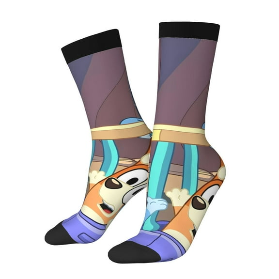 Masiiu Bluey Pattern Adult Crew Socks, Breathable Color-Block Mid-Calf Socks, Comfortable for Daily Wear and Sports