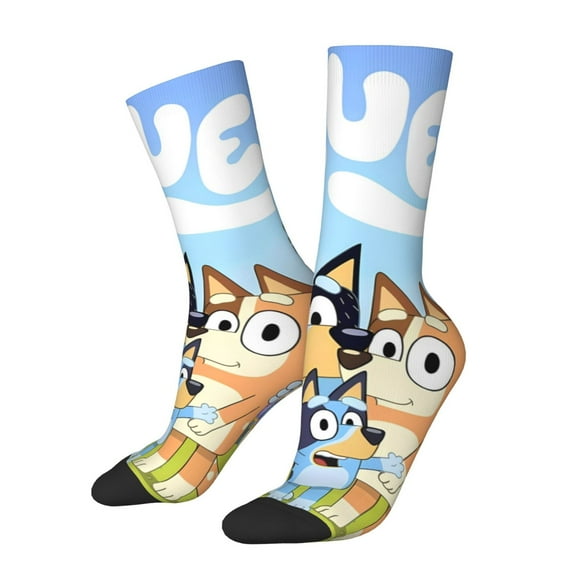 Masiiu Bluey Pattern Adult Crew Socks, Breathable Color-Block Mid-Calf Socks, Comfortable for Daily Wear and Sports