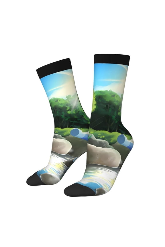 Bluey Pattern Adult Crew Socks, Breathable Color-Block Mid-Calf Socks, Comfortable for Daily Wear and Sports