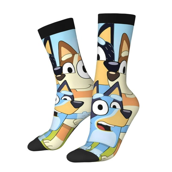 Masiiu Bluey Pattern Adult Crew Socks, Breathable Color-Block Mid-Calf Socks, Comfortable for Daily Wear and Sports