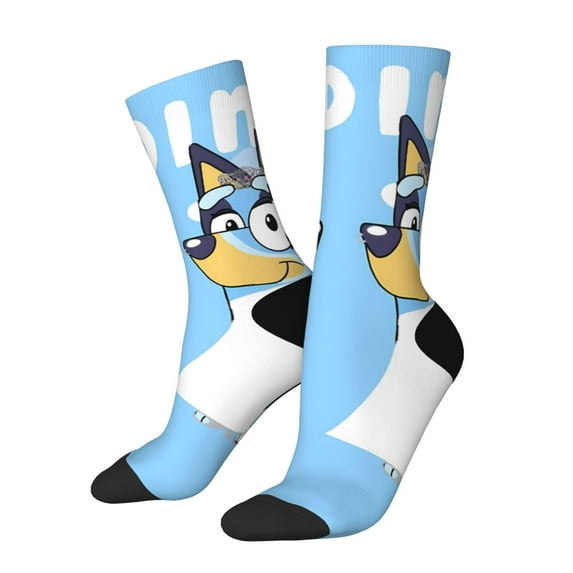 Masiiu Bluey Pattern Adult Crew Socks, Breathable Color-Block Mid-Calf Socks, Comfortable for Daily Wear and Sports