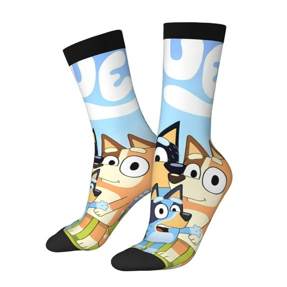 Masiiu Bluey Pattern Adult Crew Socks, Breathable Color-Block Mid-Calf Socks, Comfortable for Daily Wear and Sports