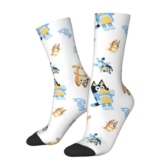 Masiiu Bluey Pattern Adult Crew Socks, Breathable Color-Block Mid-Calf Socks, Comfortable for Daily Wear and Sports