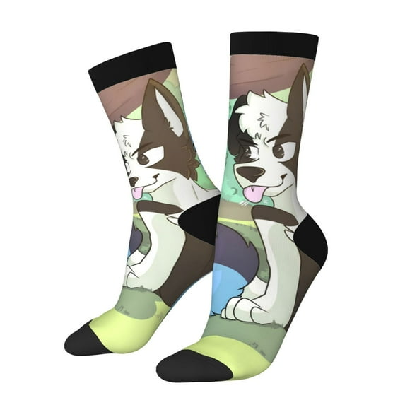 Masiiu Bluey Pattern Adult Crew Socks, Breathable Color-Block Mid-Calf Socks, Comfortable for Daily Wear and Sports