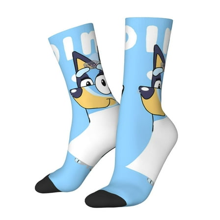 Masiiu Bluey Pattern Adult Crew Socks, Breathable Color-Block Mid-Calf Socks, Comfortable for Daily Wear and Sports