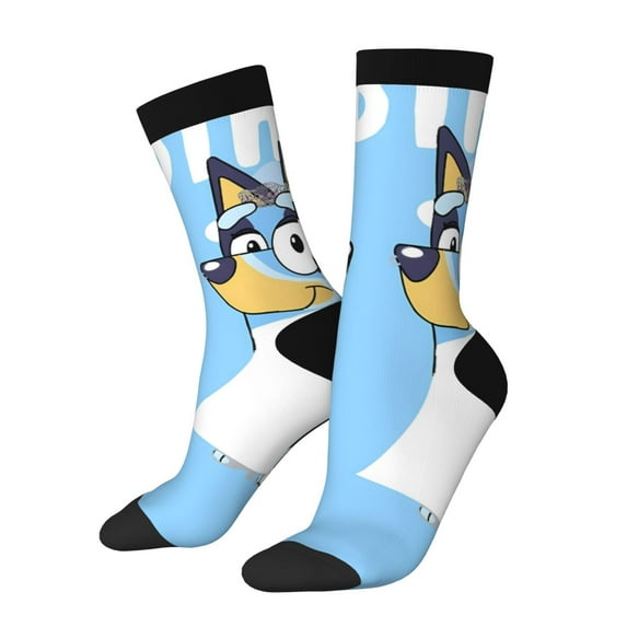 Masiiu Bluey Pattern Adult Crew Socks, Breathable Color-Block Mid-Calf Socks, Comfortable for Daily Wear and Sports