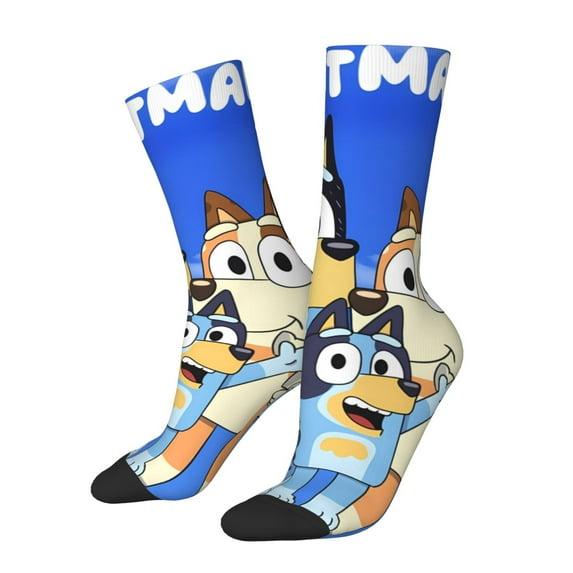 Masiiu Bluey Pattern Adult Crew Socks, Breathable Color-Block Mid-Calf Socks, Comfortable for Daily Wear and Sports