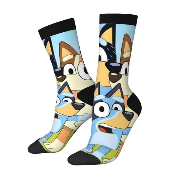 Masiiu Bluey Pattern Adult Crew Socks, Breathable Color-Block Mid-Calf Socks, Comfortable for Daily Wear and Sports