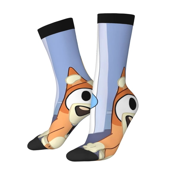 Masiiu Bluey Pattern Adult Crew Socks, Breathable Color-Block Mid-Calf Socks, Comfortable for Daily Wear and Sports