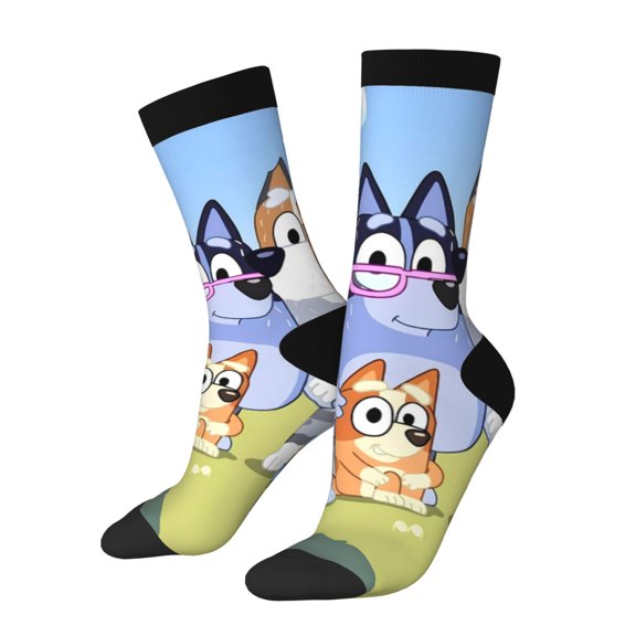 Masiiu Bluey Pattern Adult Crew Socks, Breathable Color-Block Mid-Calf Socks, Comfortable for Daily Wear and Sports
