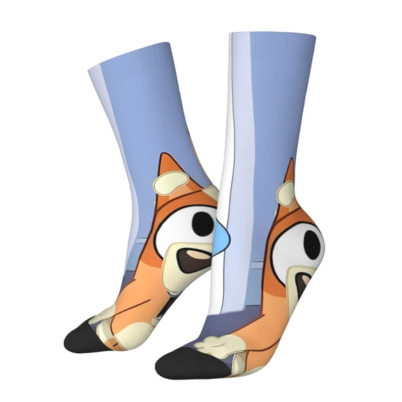 Masiiu Bluey Pattern Adult Crew Socks, Breathable Color-Block Mid-Calf Socks, Comfortable for Daily Wear and Sports