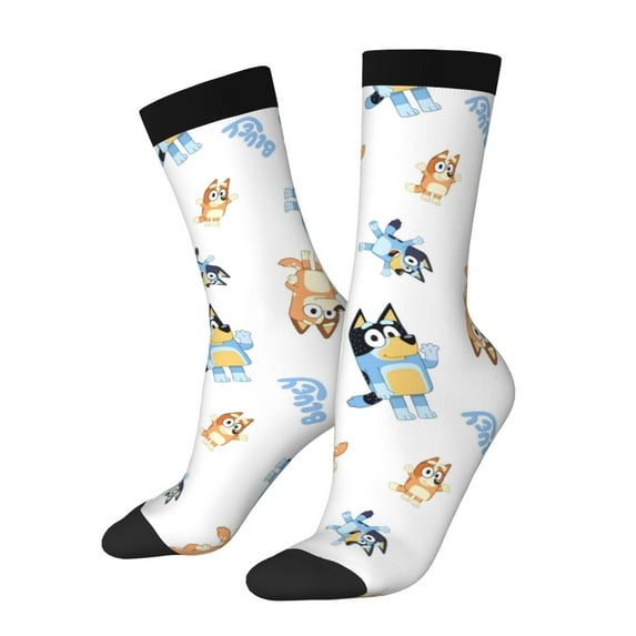 Masiiu Bluey Pattern Adult Crew Socks, Breathable Color-Block Mid-Calf Socks, Comfortable for Daily Wear and Sports