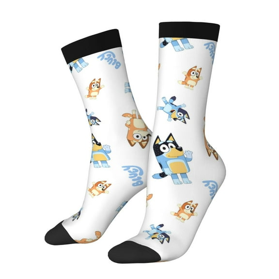 Masiiu Bluey Pattern Adult Crew Socks, Breathable Color-Block Mid-Calf Socks, Comfortable for Daily Wear and Sports