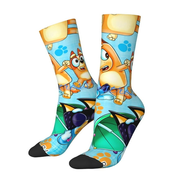 Masiiu Bluey Pattern Adult Crew Socks, Breathable Color-Block Mid-Calf Socks, Comfortable for Daily Wear and Sports