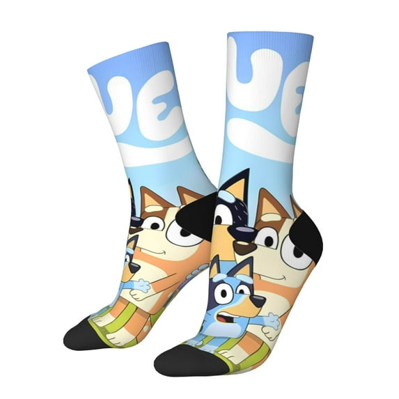 Masiiu Bluey Pattern Adult Crew Socks, Breathable Color-Block Mid-Calf Socks, Comfortable for Daily Wear and Sports