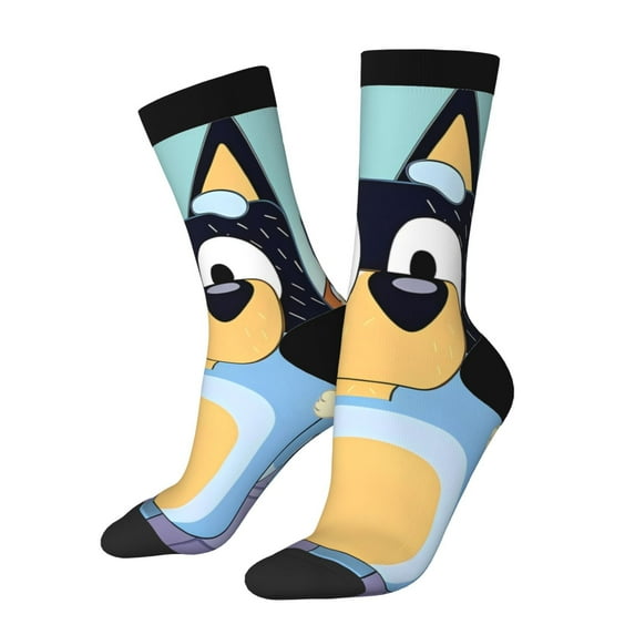 Masiiu Bluey Pattern Adult Crew Socks, Breathable Color-Block Mid-Calf Socks, Comfortable for Daily Wear and Sports