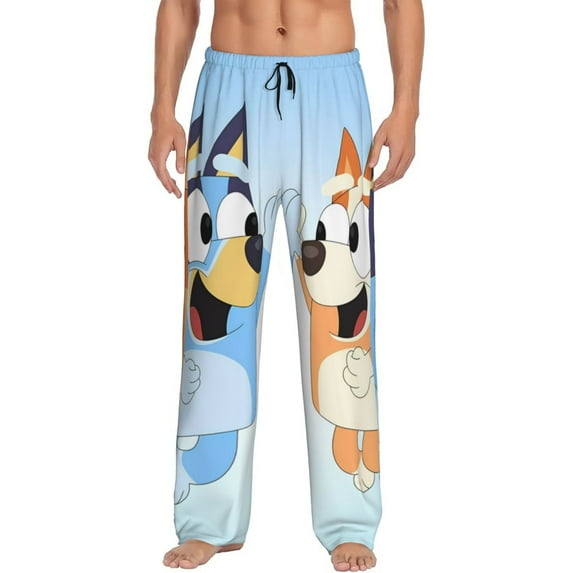Masiiu Bluey Pattern Men's Pajama Pants, Elastic Waist with Drawstring and Pockets, Comfortable Loungewear-Large