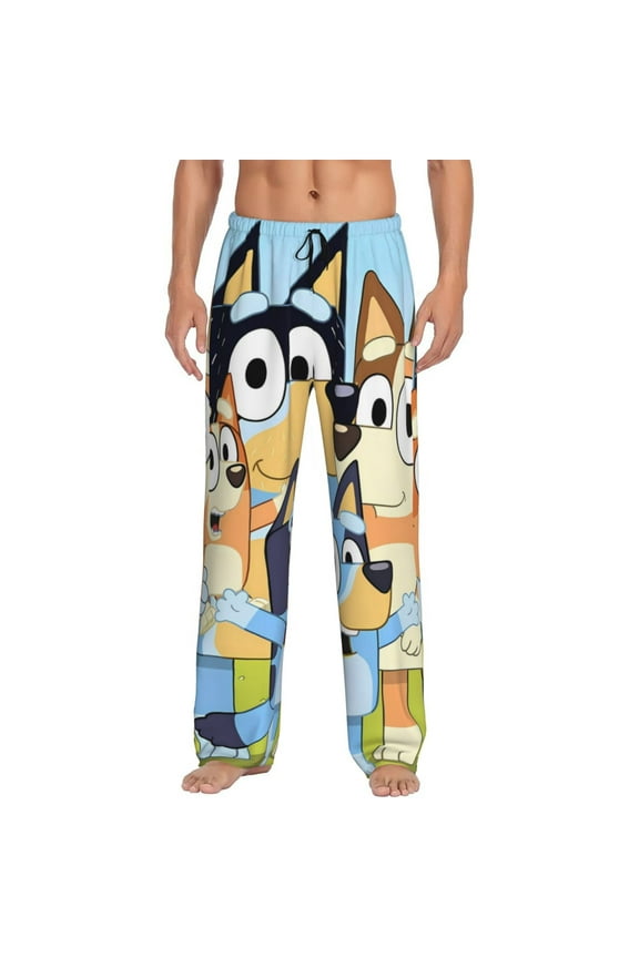Bluey Pattern Men's Pajama Pants, Elastic Waist with Drawstring and Pockets, Comfortable Loungewear-Medium