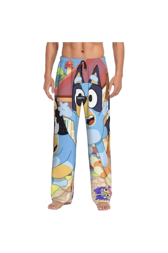 Bluey Pattern Men's Pajama Pants, Elastic Waist with Drawstring and Pockets, Comfortable Loungewear-Medium