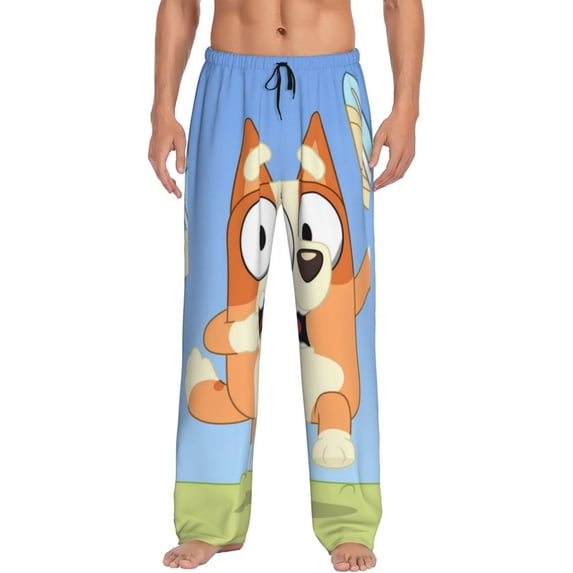 Masiiu Bluey Pattern Men's Pajama Pants, Elastic Waist with Drawstring and Pockets, Comfortable Loungewear-Small