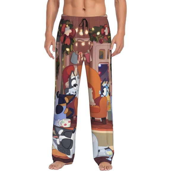 Masiiu Bluey Pattern Men's Pajama Pants, Elastic Waist with Drawstring and Pockets, Comfortable Loungewear-XX-Large