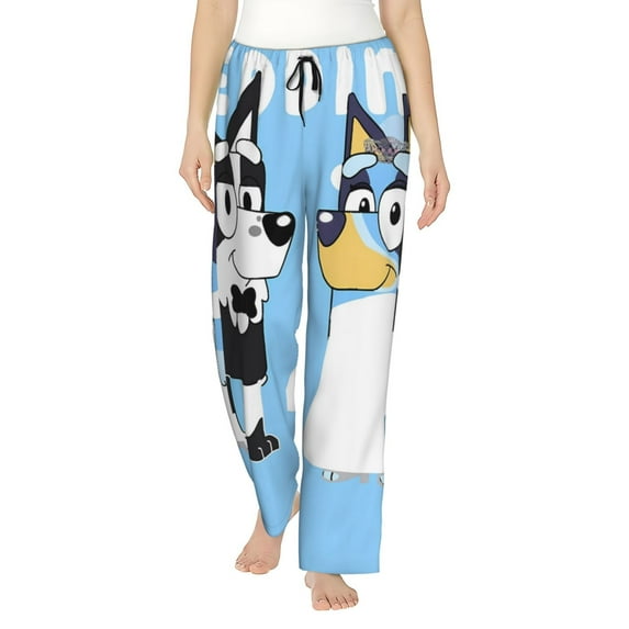 Masiiu Bluey Pattern Women's Pajama Wide Leg Pants for Home, Sleep, High Waisted Flowy Pants With Pockets-3X-Large