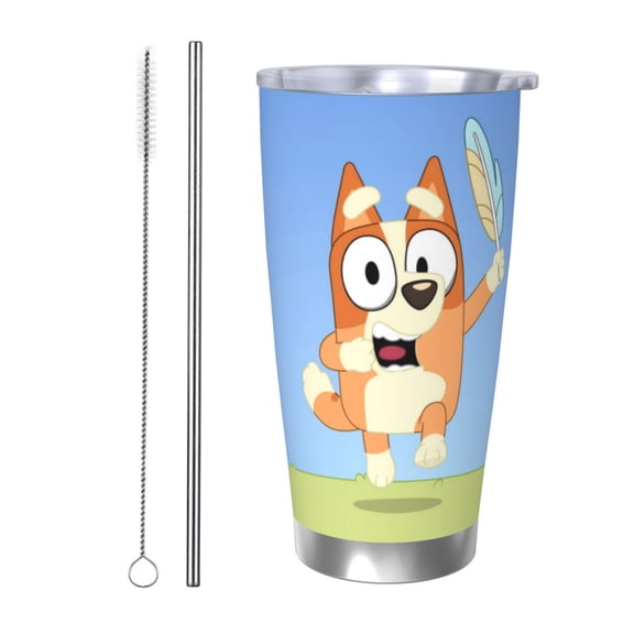 Masiiu Bluey Print 20OZ Car Cup for Travel, Insulated Stainless Steel Cup, Leak-Proof Lid with Straw and Direct Drinking Opening-Straw Two-piece Set