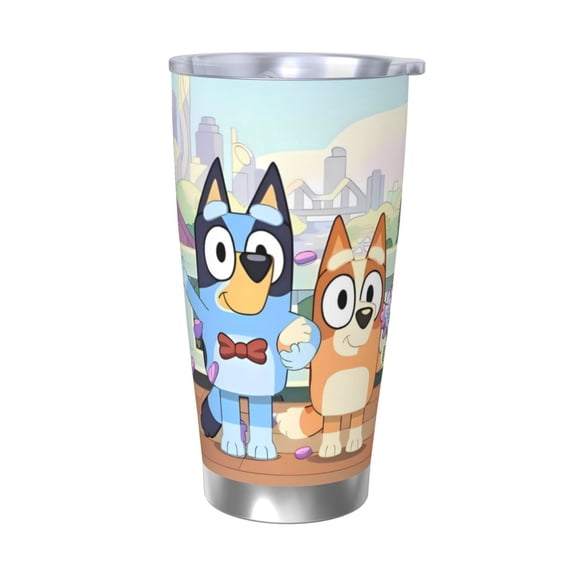 Masiiu Bluey Print 20OZ Car Cup for Travel, Insulated Stainless Steel Cup, Leak-Proof Lid with Straw and Direct Drinking Opening-Without Straw