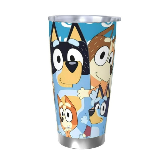 Masiiu Bluey Print 20OZ Car Cup for Travel, Insulated Stainless Steel Cup, Leak-Proof Lid with Straw and Direct Drinking Opening-Without Straw