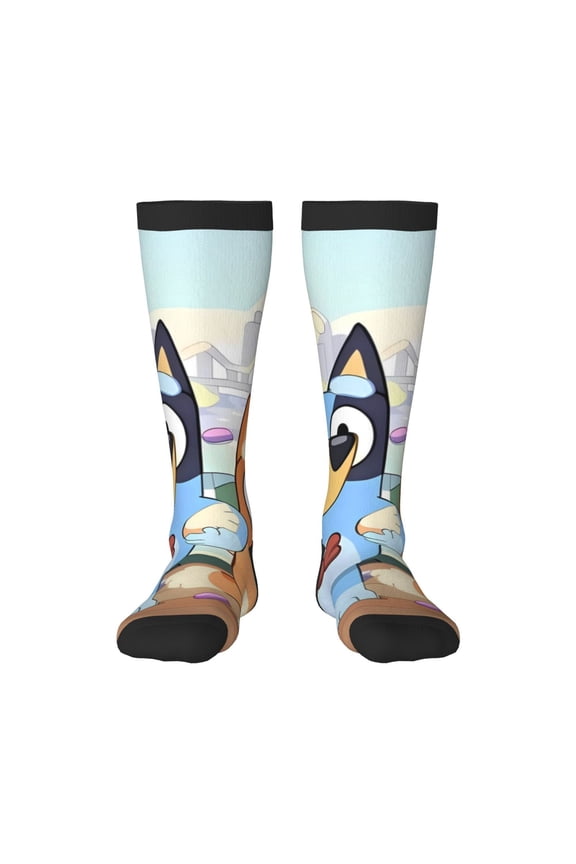 Bluey Print Adult Crew socks, Comfortable Novelty Colorful Patterned, Breathable, Stylish Colorblock for Men Women