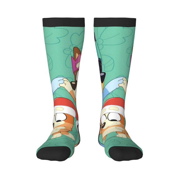 Masiiu Bluey Print Adult Crew socks, Comfortable Novelty Colorful Patterned, Breathable, Stylish Colorblock for Men Women