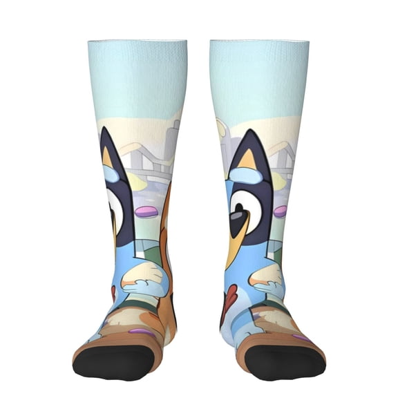 Masiiu Bluey Print Adult Crew socks, Comfortable Novelty Colorful Patterned, Breathable, Stylish Colorblock for Men Women