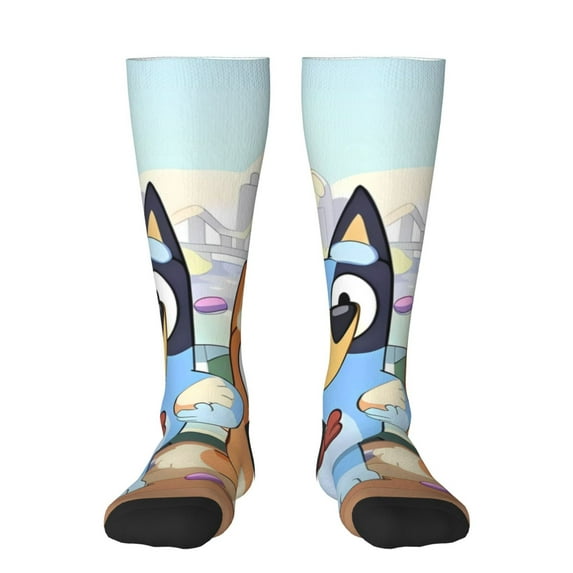 Masiiu Bluey Print Adult Crew socks, Comfortable Novelty Colorful Patterned, Breathable, Stylish Colorblock for Men Women