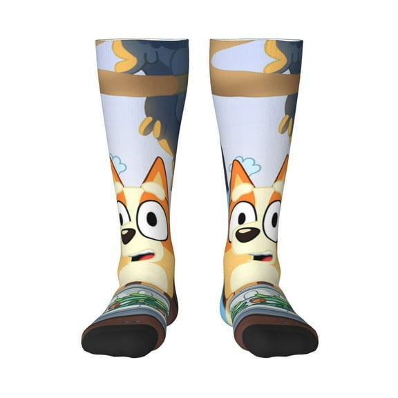 Masiiu Bluey Print Adult Crew socks, Comfortable Novelty Colorful Patterned, Breathable, Stylish Colorblock for Men Women