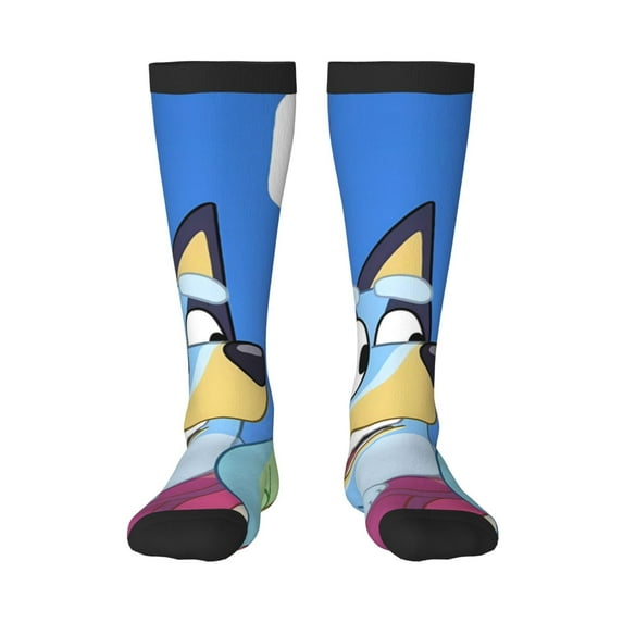 Masiiu Bluey Print Adult Crew socks, Comfortable Novelty Colorful Patterned, Breathable, Stylish Colorblock for Men Women