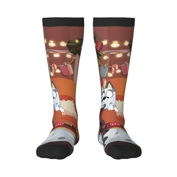 Masiiu Bluey Print Adult Crew socks, Comfortable Novelty Colorful Patterned, Breathable, Stylish Colorblock for Men Women