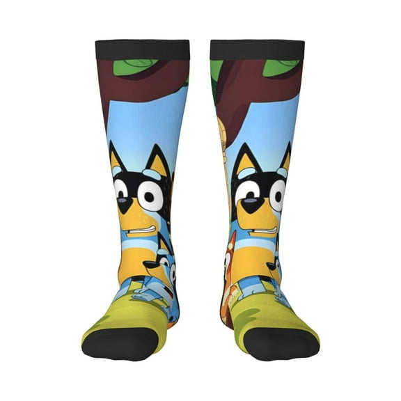 Masiiu Bluey Print Adult Crew socks, Comfortable Novelty Colorful Patterned, Breathable, Stylish Colorblock for Men Women