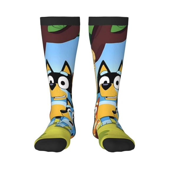 Masiiu Bluey Print Adult Crew socks, Comfortable Novelty Colorful Patterned, Breathable, Stylish Colorblock for Men Women