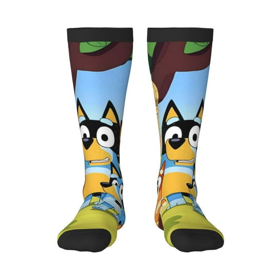 Masiiu Bluey Print Adult Crew socks, Comfortable Novelty Colorful Patterned, Breathable, Stylish Colorblock for Men Women