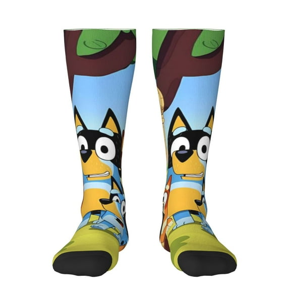 Masiiu Bluey Print Adult Crew socks, Comfortable Novelty Colorful Patterned, Breathable, Stylish Colorblock for Men Women