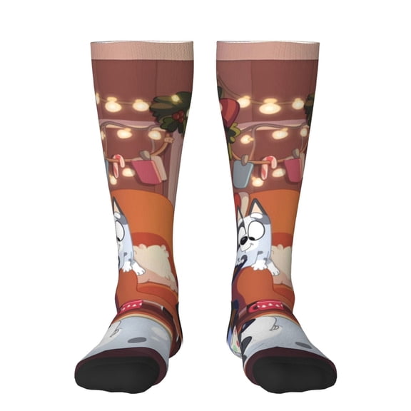 Masiiu Bluey Print Adult Crew socks, Comfortable Novelty Colorful Patterned, Breathable, Stylish Colorblock for Men Women