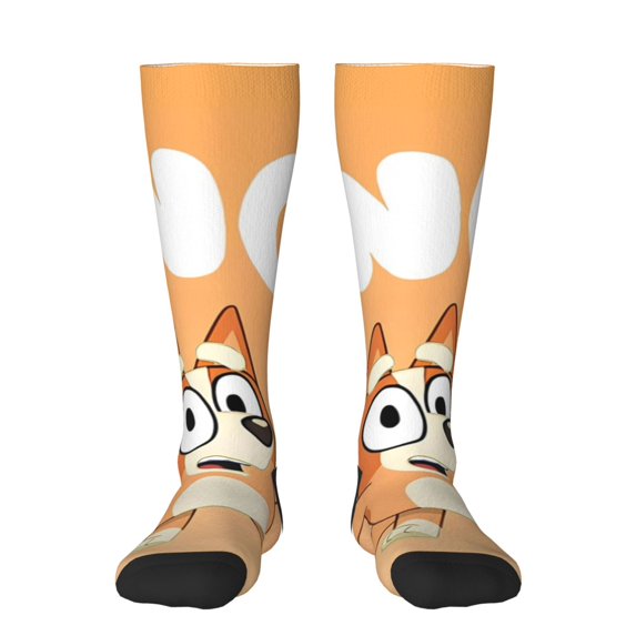 Masiiu Bluey Print Adult Crew socks, Comfortable Novelty Colorful Patterned, Breathable, Stylish Colorblock for Men Women