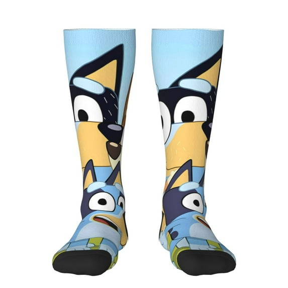 Masiiu Bluey Print Adult Crew socks, Comfortable Novelty Colorful Patterned, Breathable, Stylish Colorblock for Men Women